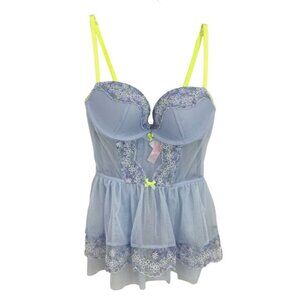Victoria's Secret Light Purple Floral Mesh Lace Corset Babydoll Lingerie - 34B